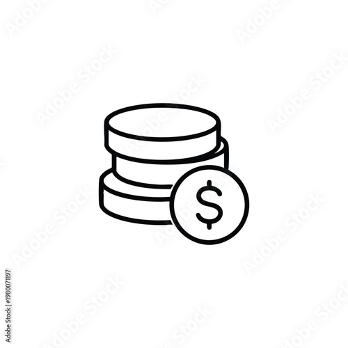Black and white vector coins with dollar symbol icon for payment finance and money transactions