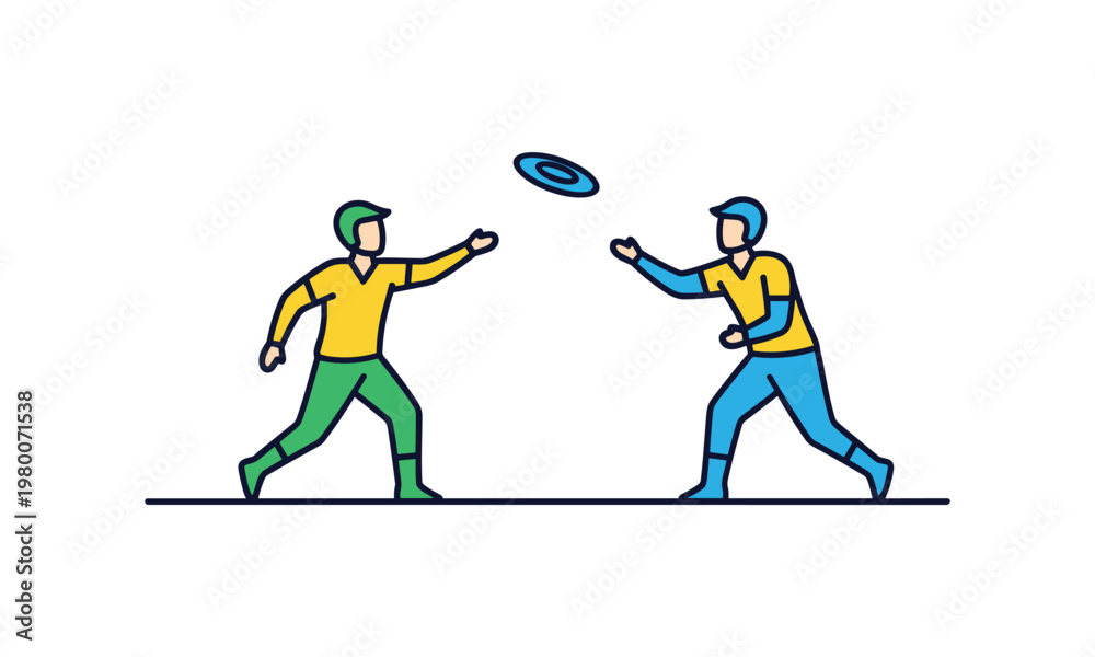 Fototapeta premium Two players engaged in a dynamic game of frisbee outdoors