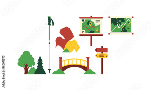 Scenic hiking trail with informational signage and a charming bridge