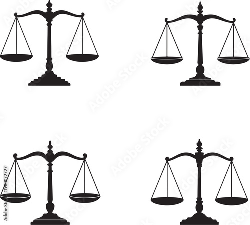 Golden brass scales of justice vector icon symbolizing legal balance and court equality for law and business concepts