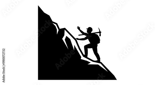 Hiking, adventure, climbing, mountain silhouette, outdoor sports icon