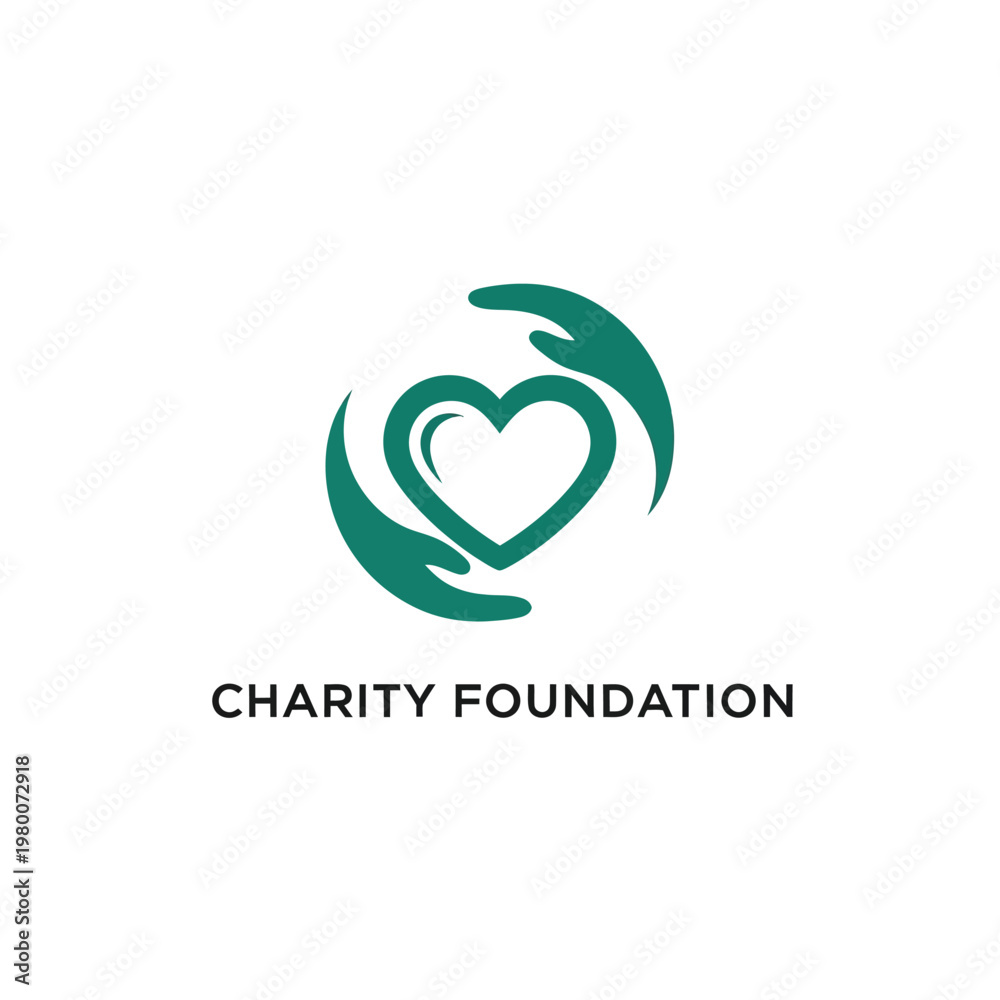 Fototapeta premium Charity foundation logo with hands and heart symbol caring.