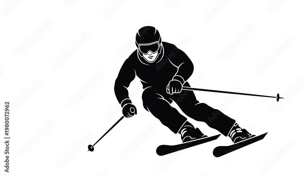 Obraz premium A dynamic illustration showcases a skier in mid action carving through snow with focused intensity presented as a silhouette high quality professional detailed modern