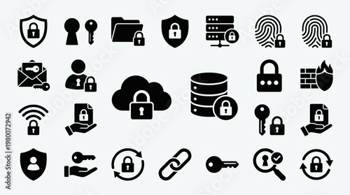 Security icons with locks and shields.