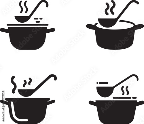 Vector set of kitchen utensils and coffee cups featuring flat icons for cafe breakfast and hot espresso beverage design