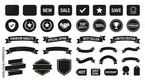 Black and white sale labels icons.