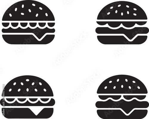 Set of cartoon vector icons featuring fast food burgers and forest mushrooms with autumn fungus caps designed as a flat meal illustration