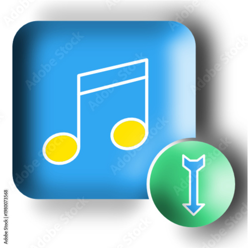 Digital file download icon set with multimedia music and image formats, upload and save button elements in blue and green color - HGPCOSM01