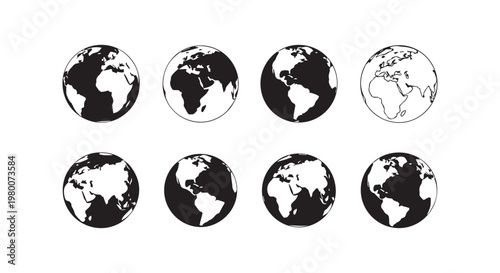 Earth globe map icon set illustration showing different continents for global business communication and environment concept.