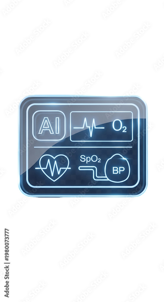 Fototapeta premium Medical monitoring interface displaying vital signs of AI heart rate blood pressure and oxygen saturation in a futuristic design