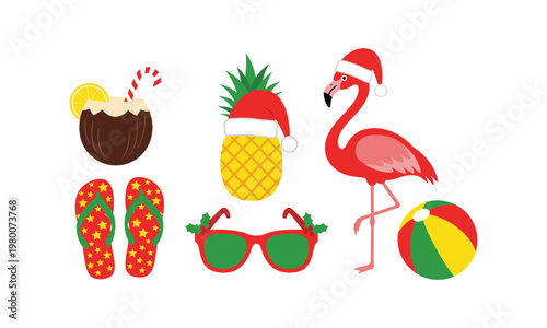 Merging holiday cheer with tropical vacation vibes in a festive illustration