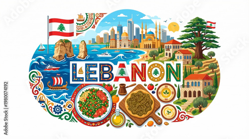 Vector Illustration of Lebanon's Cultural Landmarks and Traditions