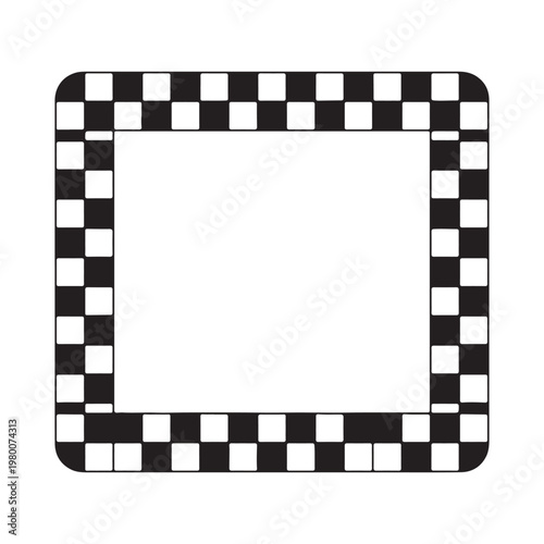 Black and White Checkered Frame with Rounded Corners Vector Border Design