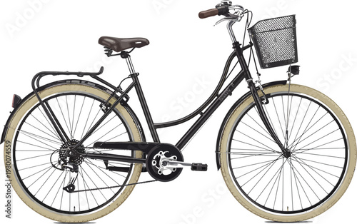 Картината върху платно Vintage bicycle, classic bike, brown leather seat, black frame, cream tires, cit