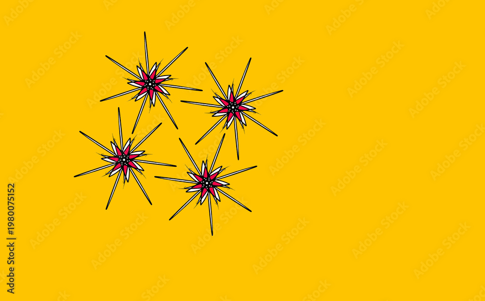 Fototapeta premium Yellow background with pink and green flowers created in diamond shape