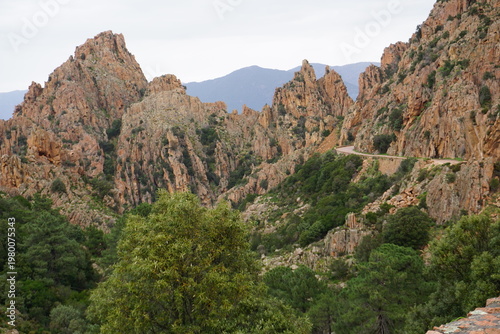 unusual rock formation on the island of corsica, france by the highway