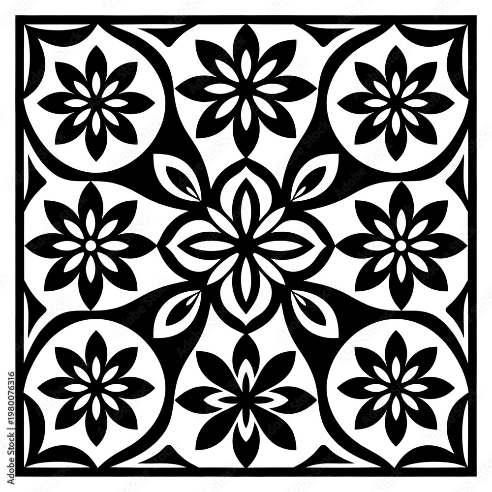 Fototapeta premium elegant black and white floral damask seamless pattern vector illustration