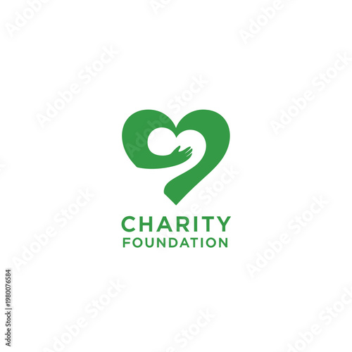 Charity foundation logo with heart and hand shape concept and modern typography.