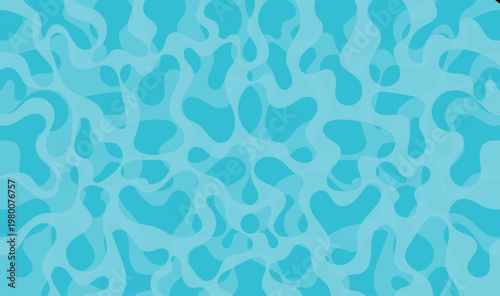 Abstract Turquoise Blue Organic Blob Seamless Pattern, Vibrant Fluid Amoeba Shapes Background, Modern Liquid Camouflage Texture Vector 