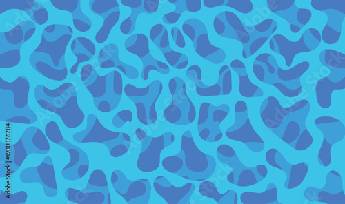 Abstract Blue Organic Blob Seamless Pattern, Vibrant Cyan and Blue Amoeba Shapes Background, Modern Fluid Camouflage Texture Vector 