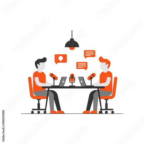 Two individuals conducting a podcast recording session together