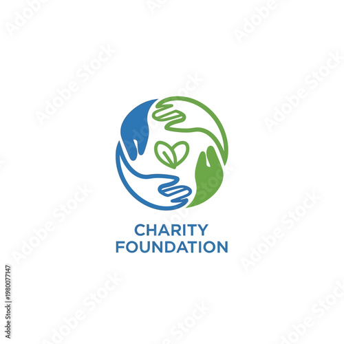Colorful hands circling heart and leaf logo for environmental charity projects.