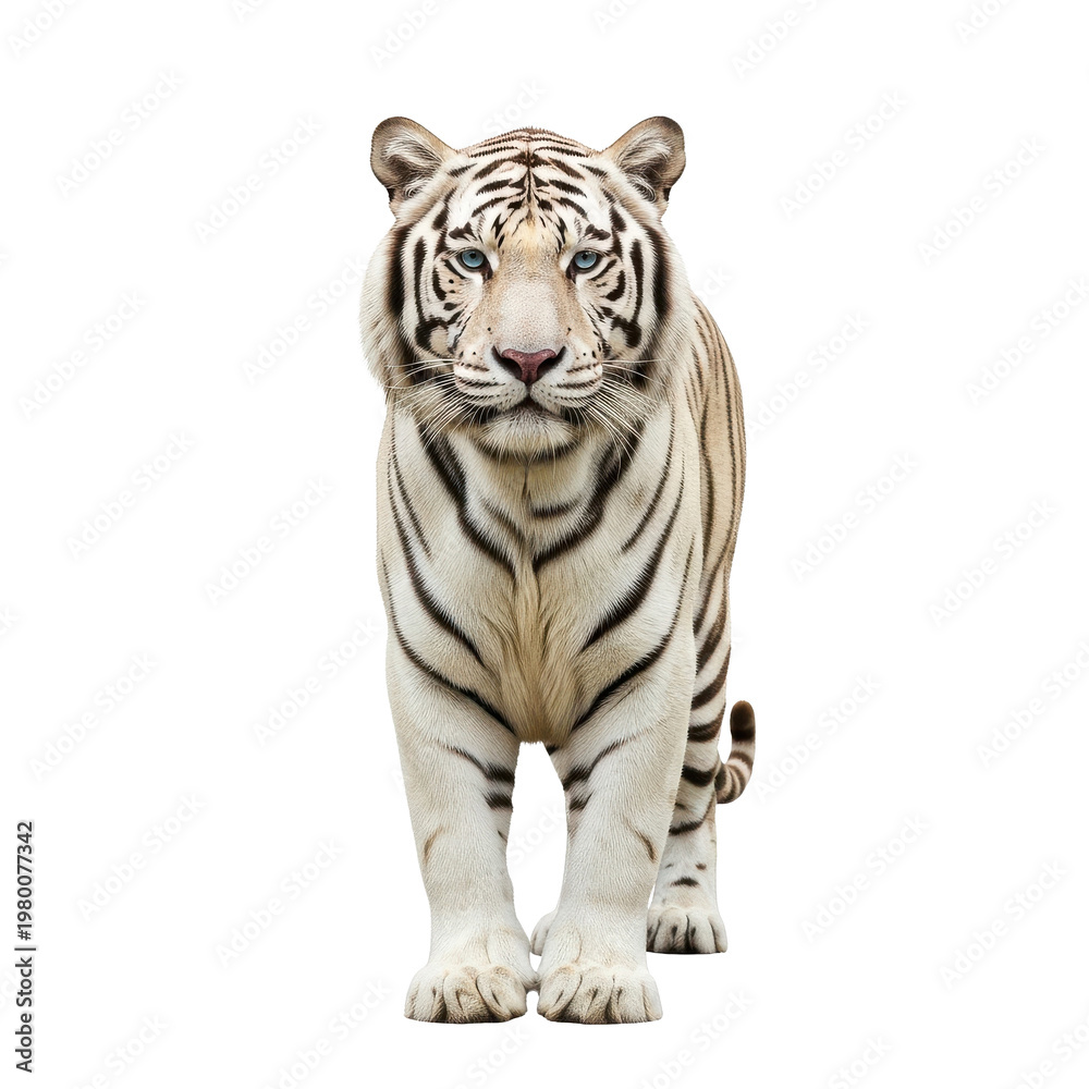 Fototapeta premium White Tiger Front View Black Background