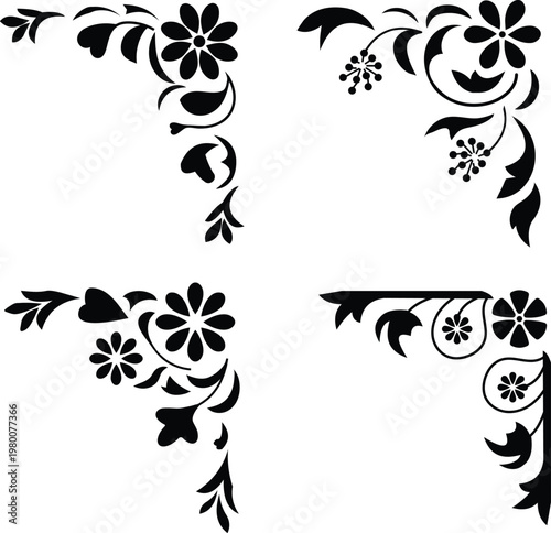 Elegant vintage floral corner design elements set for creative branding projects collection