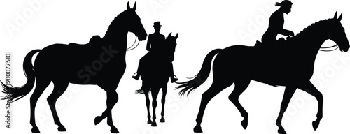horse, rider, silhouette, equestrian, riding, animal, sport, galloping, training, jockey, black, motion, farm, equine, outdoor, competition, dressage, illustration, set, dynamic