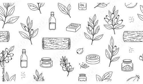 Minimal Soymida Febrifuga Botanical Cosmetic Seamless Pattern Vector