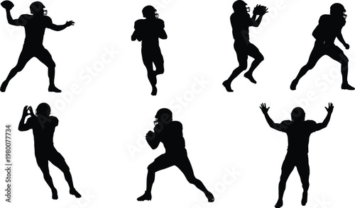 american, football, player, silhouette, action, sport, quarterback, pass, catch, run, tackle, team, athlete, competition, game, training, motion, dynamic, fitness, strategy