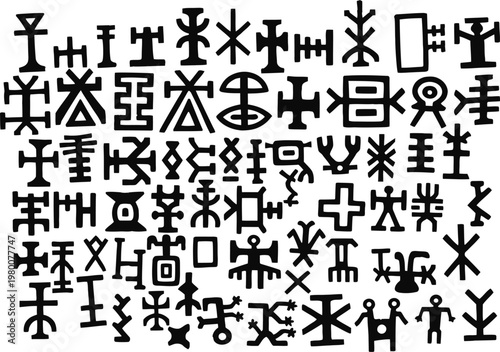 Collection of ancient symbols and pictograms a mysterious archaeological display
