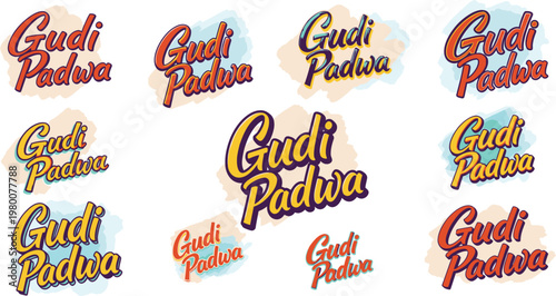 Gudi padwa festival vibrant calligraphy and celebratory design elements
