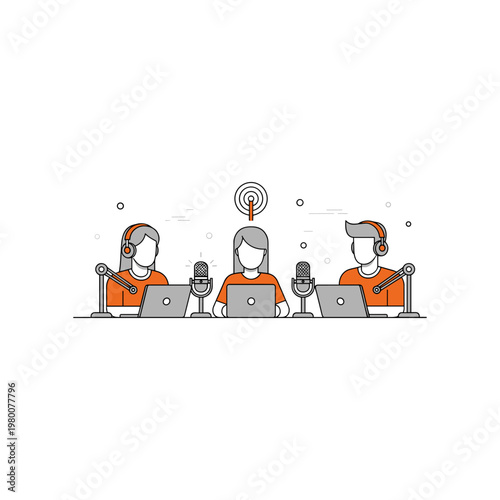 Three individuals participating in a virtual live-streaming or podcast session