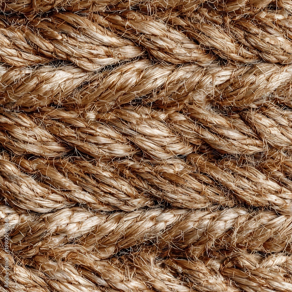 Fototapeta premium Close-up of a rugged, braided rope texture, showcasing the intricate weave of natural fibers in a rustic brown hue, ideal for backgrounds and tactile designs