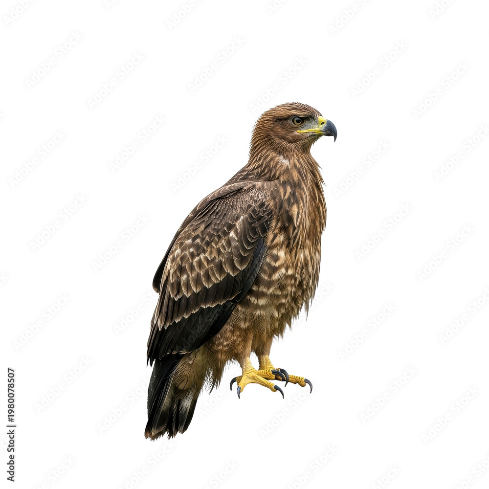 Fototapeta premium Majestic brown eagle perched alert against solid black background