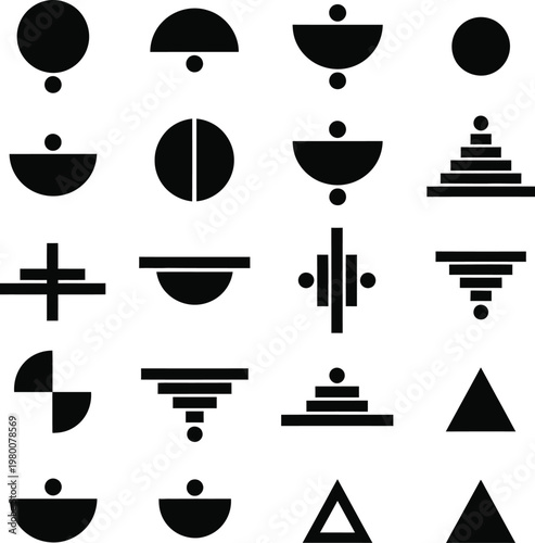 Simple geometric icons and shapes set with plus sign