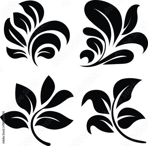 Tropical leaf vector silhouette clipart set with exotic foliage minimalist design elements