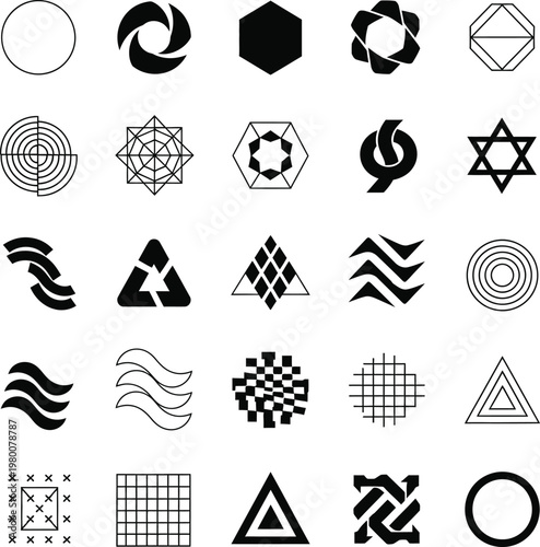 Geometric shapes and symbols set with icon pack