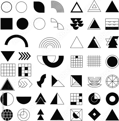 Abstract geometric shapes and icons collection with half circle