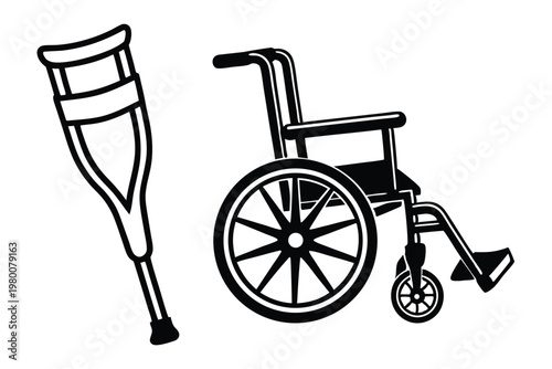 Monochromatic Medical Icons: Crutch and Wheelchair for Accessibility