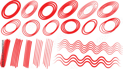 Red abstract shapes and lines on white background