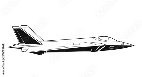 Modern Military Fighter Jet Side View Illustration