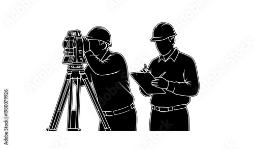 Civil engineer surveying land cartoon vector architects with total station isolated on white