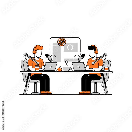 Two individuals engaged in a virtual podcast recording session together