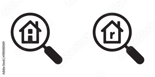 House search vector icon. real estate property residential building inspection, find new home.