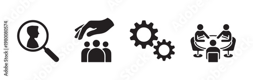 Teamwork and cooperation symbols showing collaboration job search and employee management concepts.