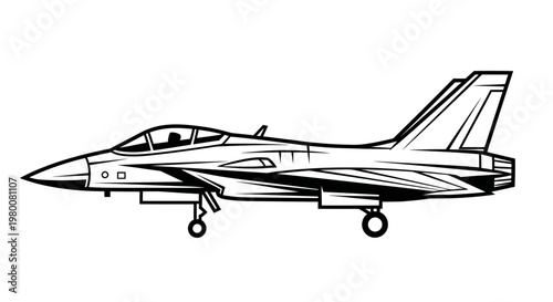 Modern Military Jet Fighter Aircraft Side View Illustration
