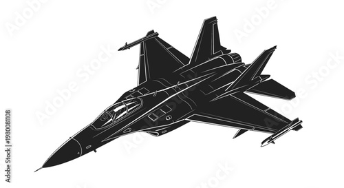 Modern Military Jet Fighter Aircraft in Flight, Dynamic Perspective