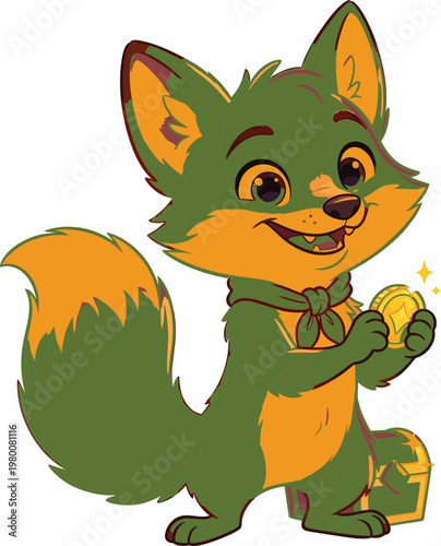 A cute red fox cartoon vector illustration features a funny smiling wild animal with orange fur and a long tail isolated on white art for nature wildlife drawing